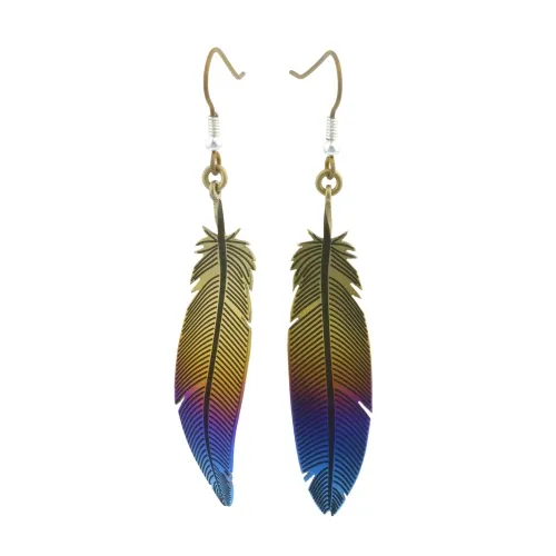 Lovebird Feather Blue Tan Drop & Dangle Earrings